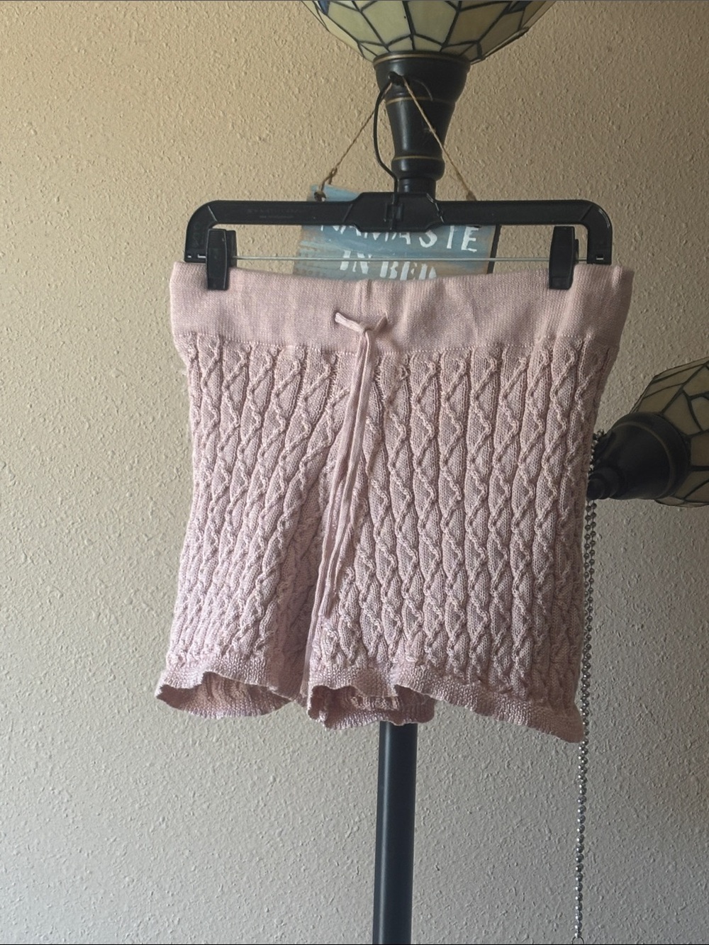 Knit Cable-Pattern Sleep Shorts in Blush Pink